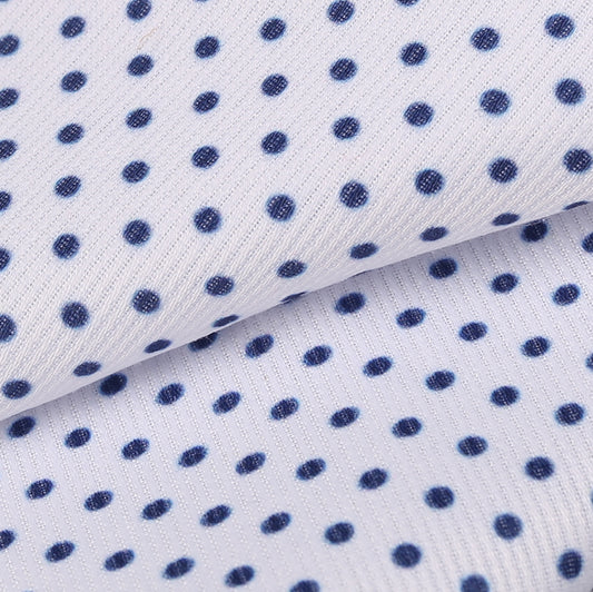 D105- Navy dot in white pique printed fabric