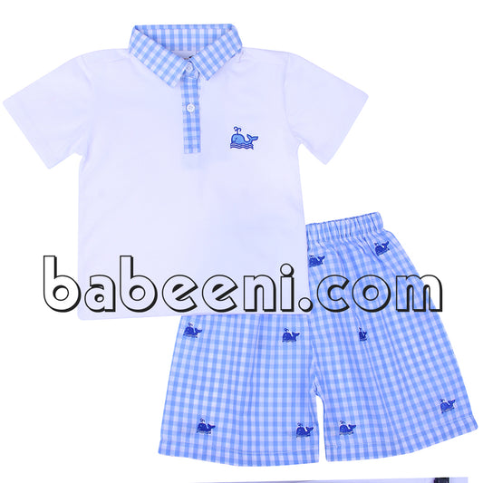 Whale applique polo short set - PL 007