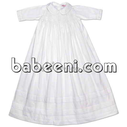 White geometric smocked Christening Gown - CG 02