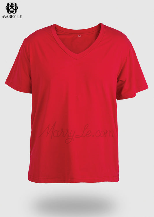 V-NECK SHORT SLEEVES RED T-SHIRT - MD415