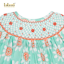 Smocked geometric girl short set mint and coral - DR 3021