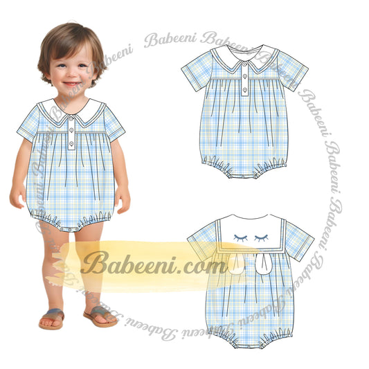 Boy’s Easter Plaid Bubble with Embroidered Collar – BC1353
