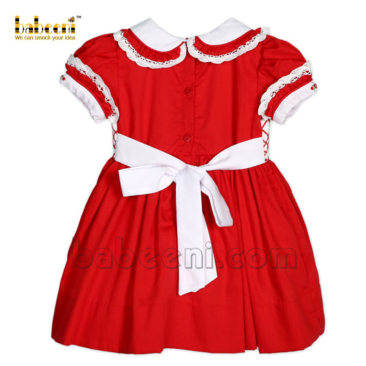 Gorgeous red little girls floral laces smocked dress - DR 3221