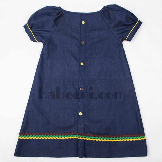 Pumpkin smocked denim dress for girls - DR 1763