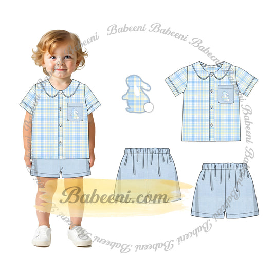 Boy’s Easter Plaid Shirt & Linen Shorts Set – BC1354