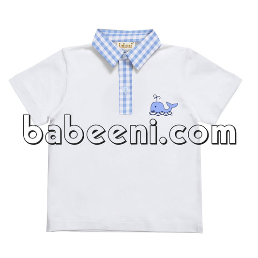 Blue whale applique polo shirt - PL 017