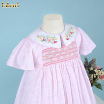 Girl Geometric Smocked Dress Flower Neck - DR3791