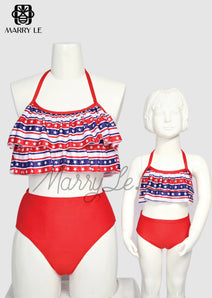 HIGH WAIST PATRIOTIC MATCHING MOTHER AND DAUGHTER BIKINIS - MD487