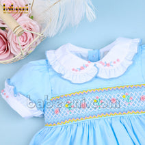 Floral Geometric Smocked Dress With White Ruffles - DR 3319