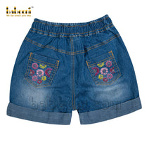 Hand embroidery flower denim short - DC 31