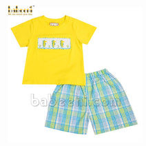 Playful little boy smocked horsefish yellow set- BC 862