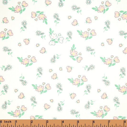 V12- Pink Tiny flowers on 4.0 printed white viscose fabric