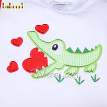 Applique girl short set with lovely green crocodile - DR 2566