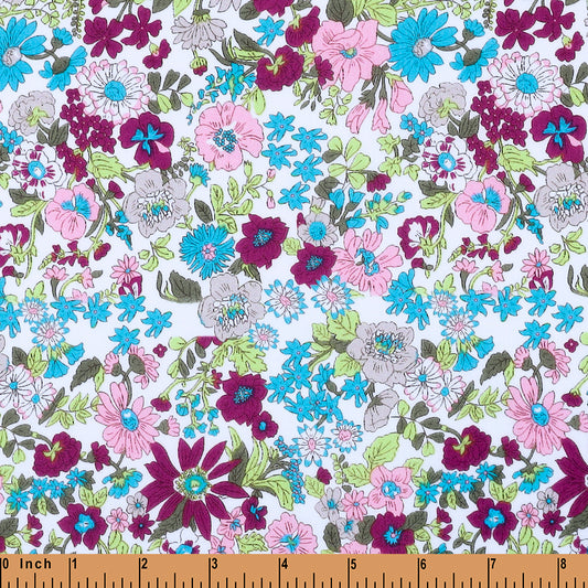 F213- hollyhock purple, candy pink floral fabric printing in 4.0