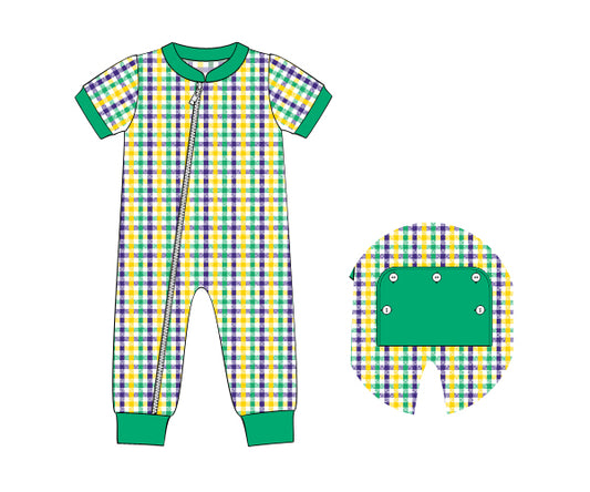 K344- purple, yellow, green check knit printing 4.0