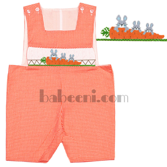 Smocked shortall with bunny and carrot pattern BC 487