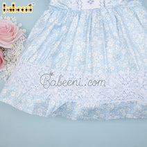 Stunning little girls blue floral satin smocked dress - DR 3245