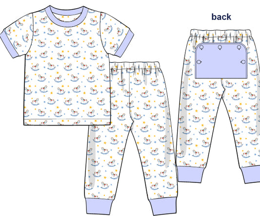 K245- Blue Rocking horse knit printed 4.0