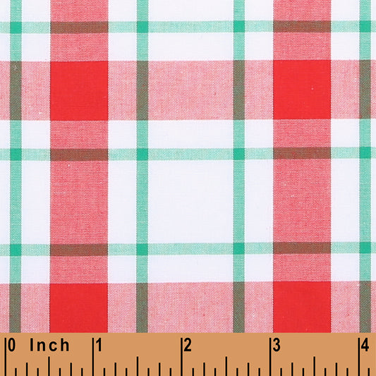 M98- Green, red large plaid fabric (100% cotton)