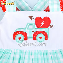 Adorable mint yoke dress with valentine car appliqué -DR 2565