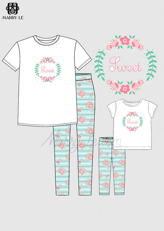 FLORAL EMBROIDERED MOMMY AND GIRL MATCHING OUTFIT - MD188