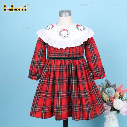 Shirred Dress In Red And Green For Girl - DR3625