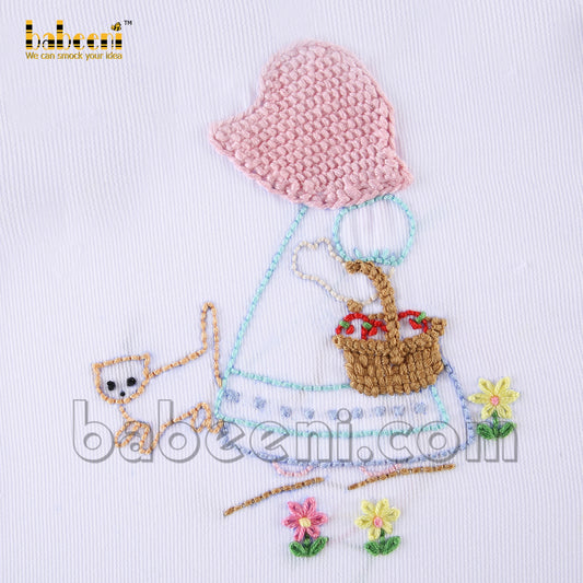 Girl carrying baskets & cat crochet - CP73