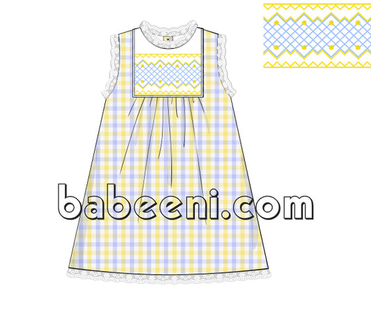 Sweet plaid geometric smocked dress for little girl - DR 2591