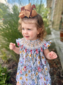 Floral geometric smocked dress