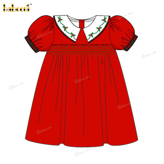 Honeycomb Smocked Belted Dress Fishbones Smocked Neck For Girl - DR3737