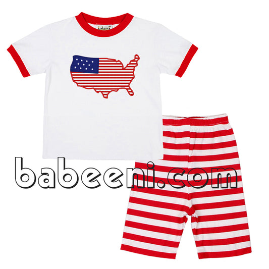 US flag applique knit set for little boys on Independence Day - KN 159