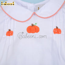 Pumpkin French knot embroidery baby boy bubble - BC1159