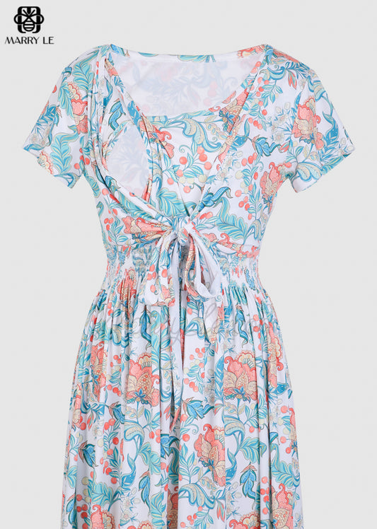 SHIRRED NURSING DRESS - INDIAN FLORAL PRINT - MD446