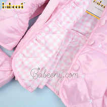 Flower embroidery pink quilted coat for children – QC 110