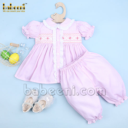 Luxurious floral geometric smocked pajama for little girl - PJ 040