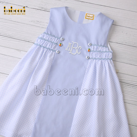 Elegant Easter carrot crochet buttons blue dot dress - DR 3184