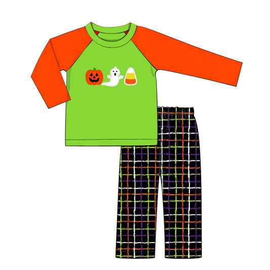 I49- Black with lime, orange, purple plaid woven printing 4.0