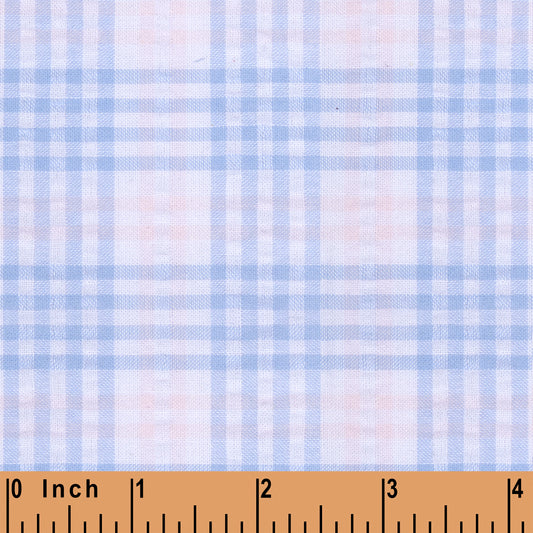 XB29- Blue, pink seersucker plaid fabric