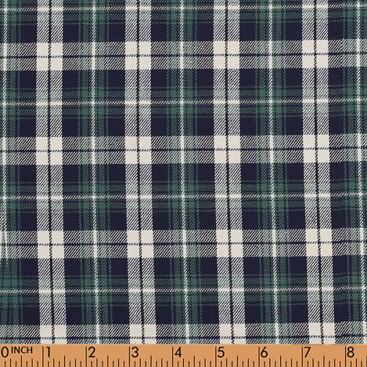 T03- Green, White, Navy Tartan fabric