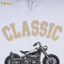 Batwing T-shirt for teen boys with classic embroidered letters and motorcycle print - TB37