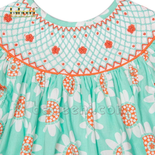 Coral geometric smock mint bubble for baby girl - DR 3020