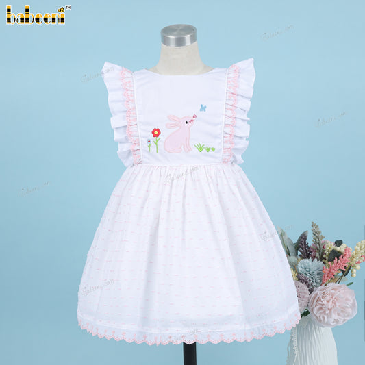 Rabbit embroidery girl swiss dot dress – DR3512