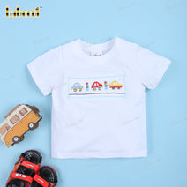 2 Piece Set Car Hand Smocked Blue Bottom For Boy - BC1115