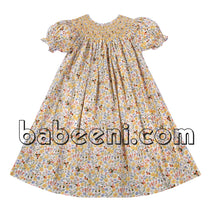 Nice yellow floral smocked dress - DR 2536