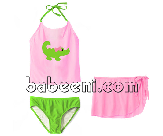 Elegant alligator appliqued three piece tankini set - SW 385