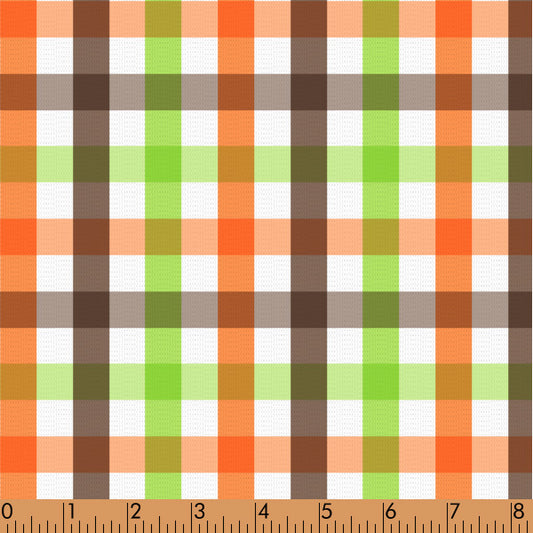 M55 - Brown, orange and lime green plaid fabric