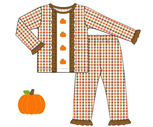 K333- lime, orange, brown plaid fabric knit printing 4.0
