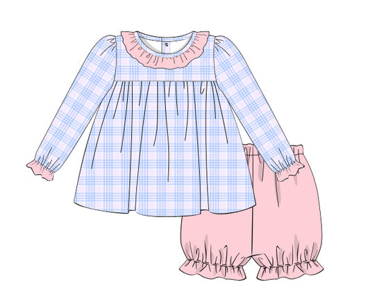 XB29- Blue, pink seersucker plaid fabric