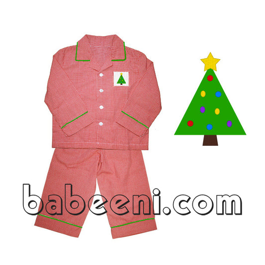 Lovely X-mas tree boy smocked pajamas - PJ 039