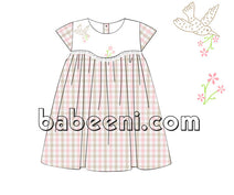 Graceful dress for girl with shadow embroidered spring bird - DR 2571